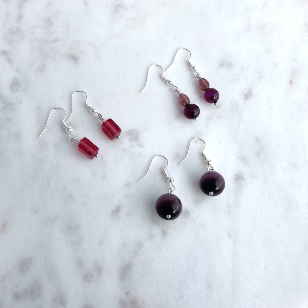 NWOT Upcycled & Handmade Purple and Pink Dangle Earrings Bundle